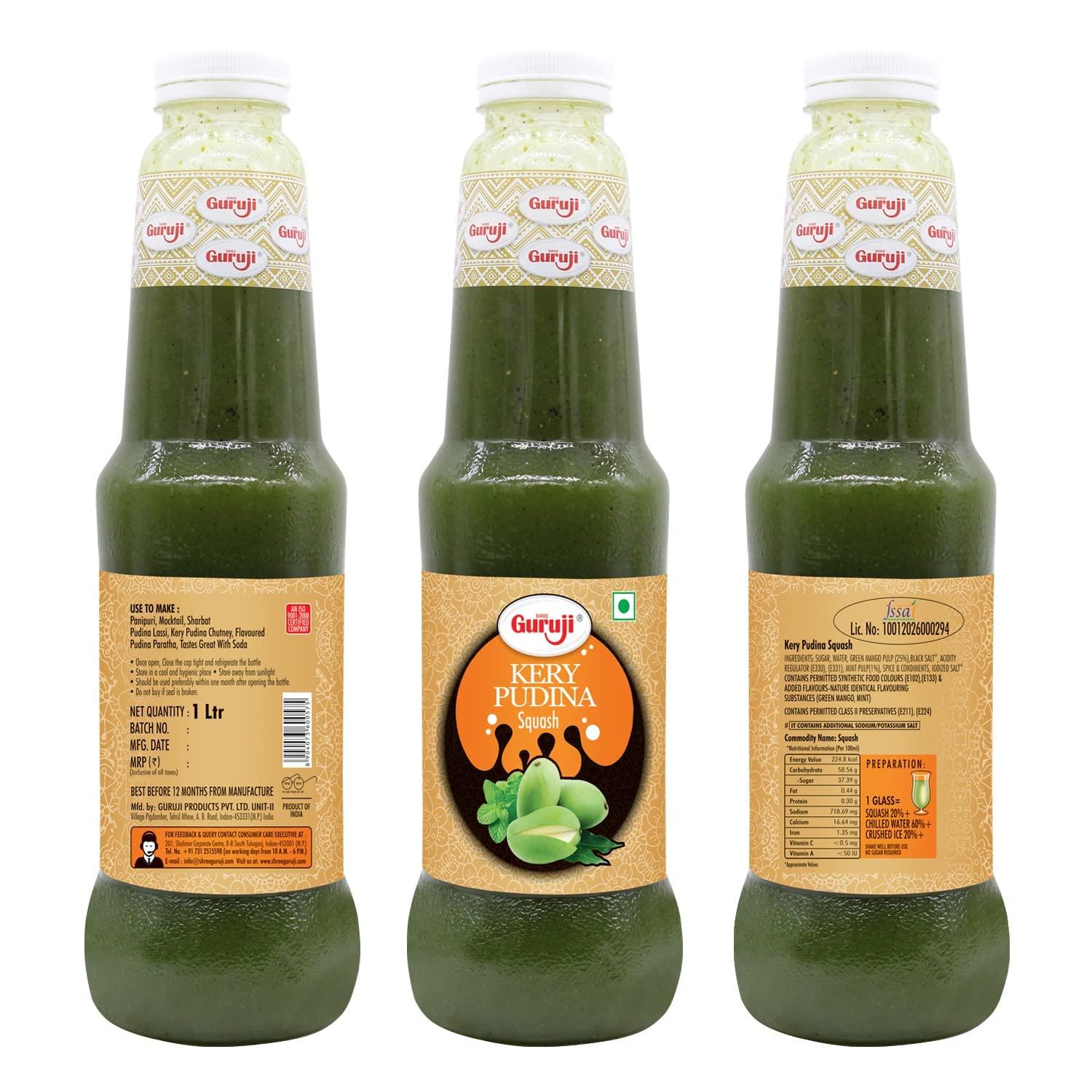 SHREE Guruji Shree Guruji Kery Pudina 1litr+ Kesar Thandai 1litr Dry Fruit Sherbet Instant Refreshing Drink for Summer special (Combo Pack)