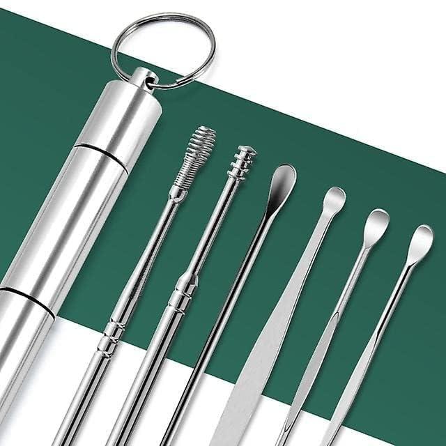 VIETNAM VIETNAM 6-in-1 Ear Wax Cleaner - Resuable Ear Cleaning Tools with Aluminum Tube - Ear Pick Wax Remover Tool Kit with Ear Curette Cleaner and Spring Ear Buds Cleaner Fit in Pocket Great for Traveling