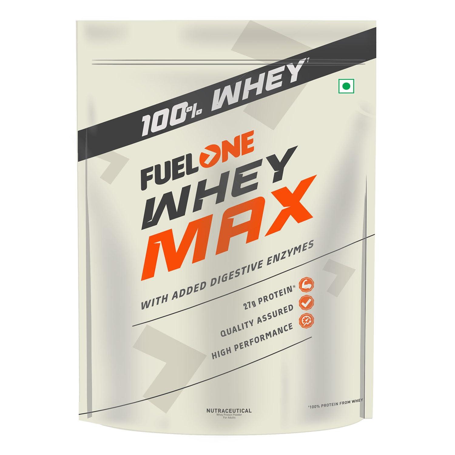 FUELONE FUELONE Whey Max (Vanilla, 1kg / 2.2lbs), 27g Protein | Whey Protein Concentrate & Whey Protein Isolate