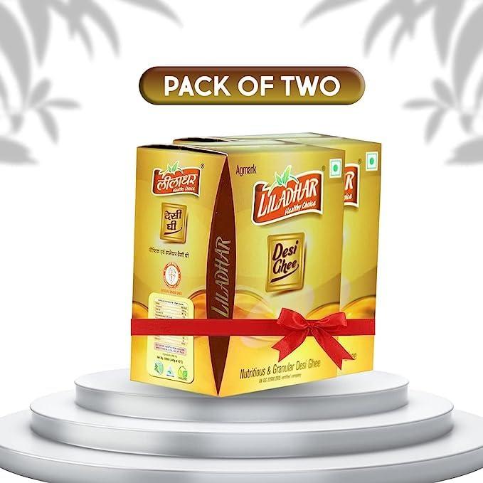 LEELADHAR Liladhar Buffalo Desi Ghee Clarified Butter Danedar Ghee 100% Unadulterated Pure Fresh Desi Ghee Improves Bone Health and Digestion No Added Preservatives Shuddh Ghee (Pack of 2 500 Gr)