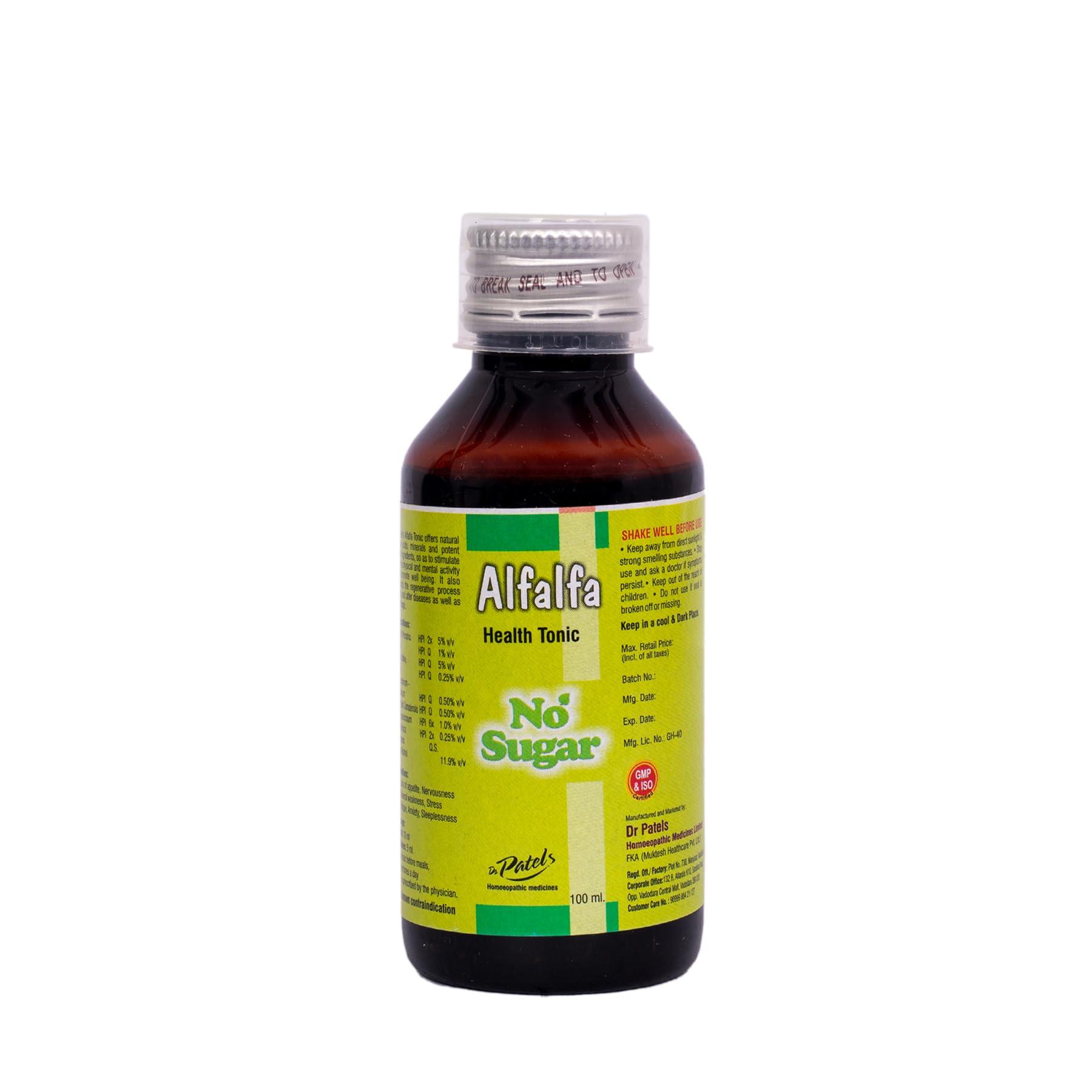 DR PATELS HOMEOPATHIC MEDICINES Dr Patel\'s Homeopathic Alfalfa SyrupSugar-Free Health Tonic: Enhances Appetite, Reduces Stress, Increases Energy -100 ML