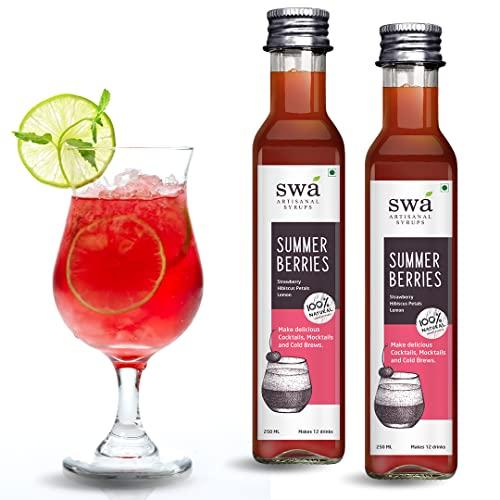 Swa Artisanal Syrups Swa Artisanal Syrups - Summer Berries, 100% Natural, Combo Pack of 2 Makes 24-30 Drinks, Syrup for Cocktails / Mocktails / Kid’s Lemonades / Pancakes (250ml x 2)
