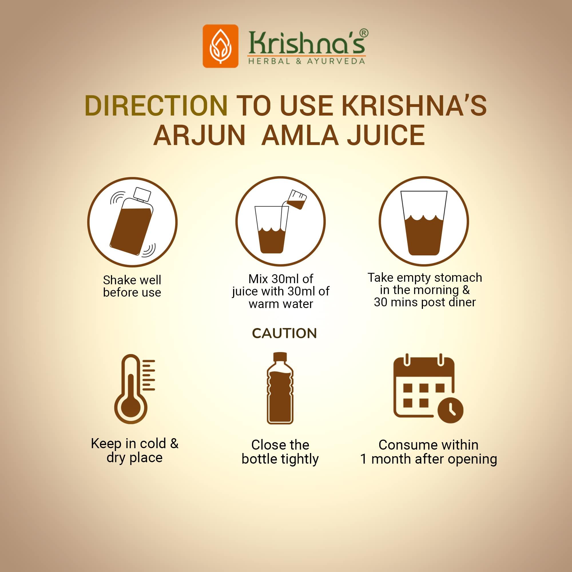 KRISHNA'S HERBAL & AYURVEDA Krishna\'s Arjun Amla Juice - 500 ml (Pack of 1) | Perfect mix of Amla and Arjuna Chaal | Strong and healthy heart