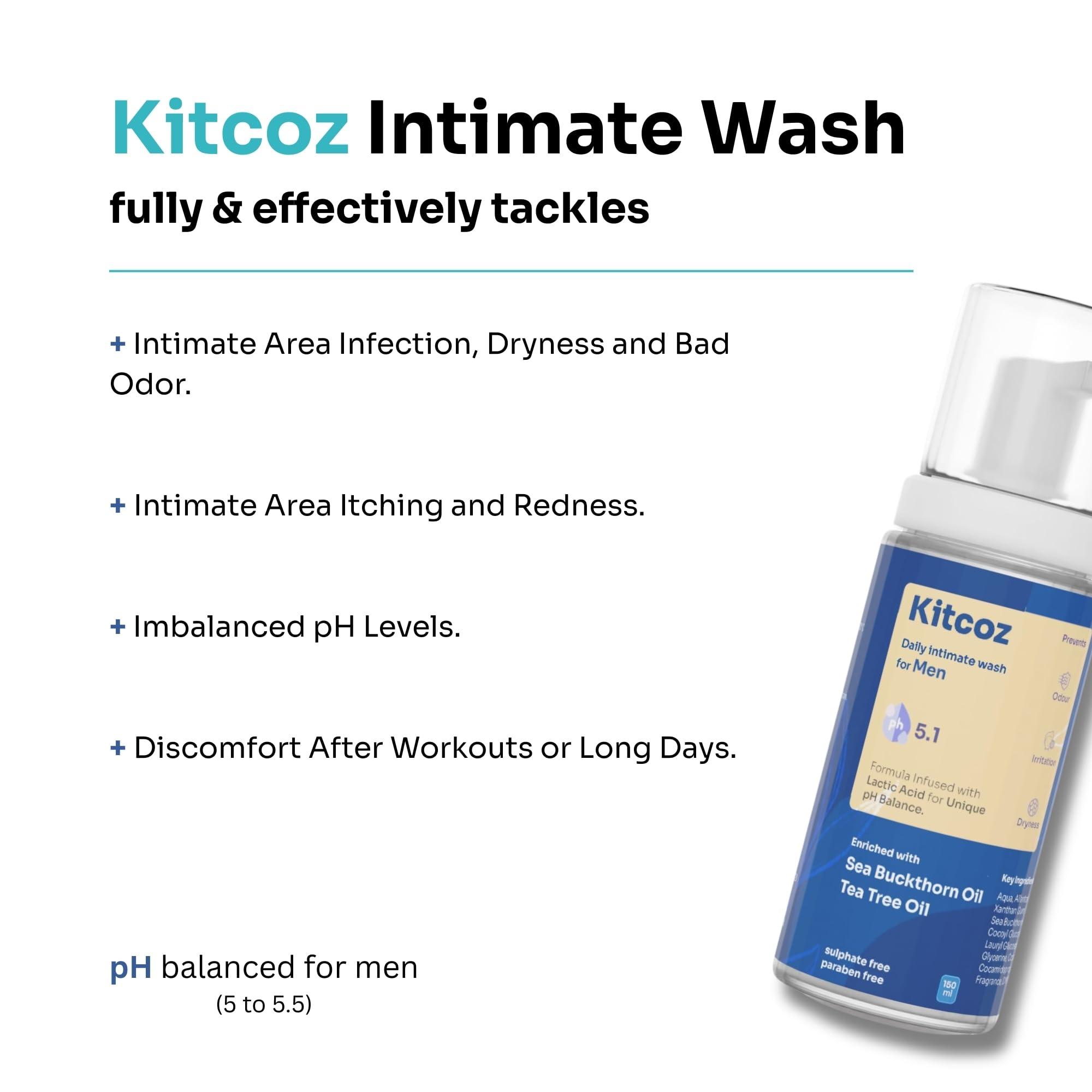 Kitcoz Kitcoz Intimate Hygiene Wash for Men (150ml) | Prevents Itching, Drying, Bad Odour & Fungal Infections | Natural pH Balance for Private Parts | Suitable for All Skin Types