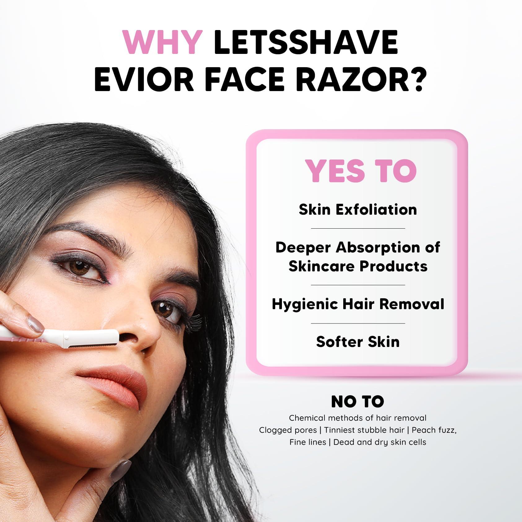 LetsShave LetsShave Evior Reusable Face Razor for Women Facial Hair- 3 Razors | Instant & Painless Hair Removal | For Eyebrows, Upper Lip, Forehead, Peach Fuzz, Chin and Sideburns | Dermaplaning Tool