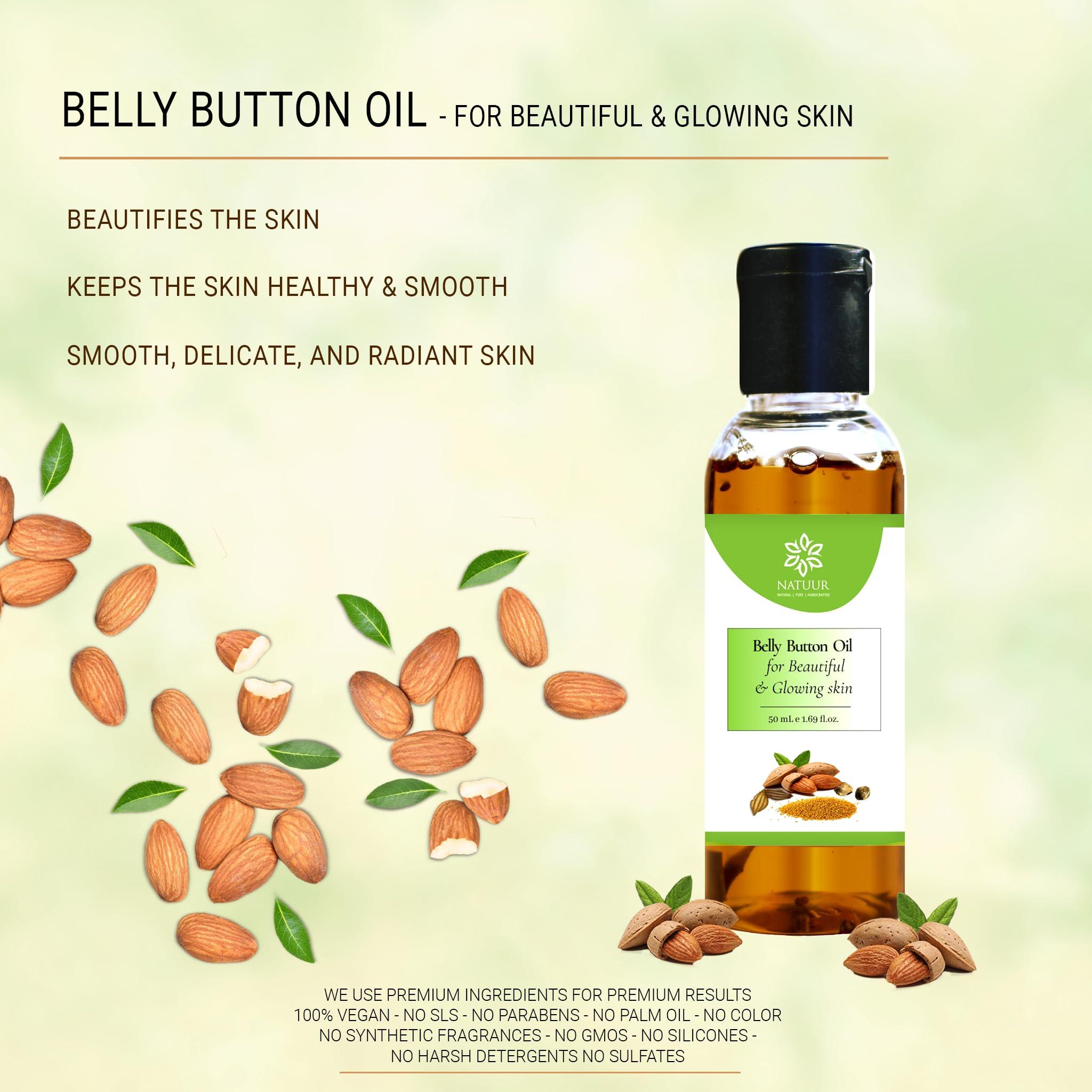 NATUUR NATUUR - Belly Button Oil - 50ml | Beautiful & Glowing Skin | Natural Ingredients | Suitable for All Skin Types | Brightens Skin | Provides Natural Glow| Safe & Gentle Skincare, Vegan and plant based