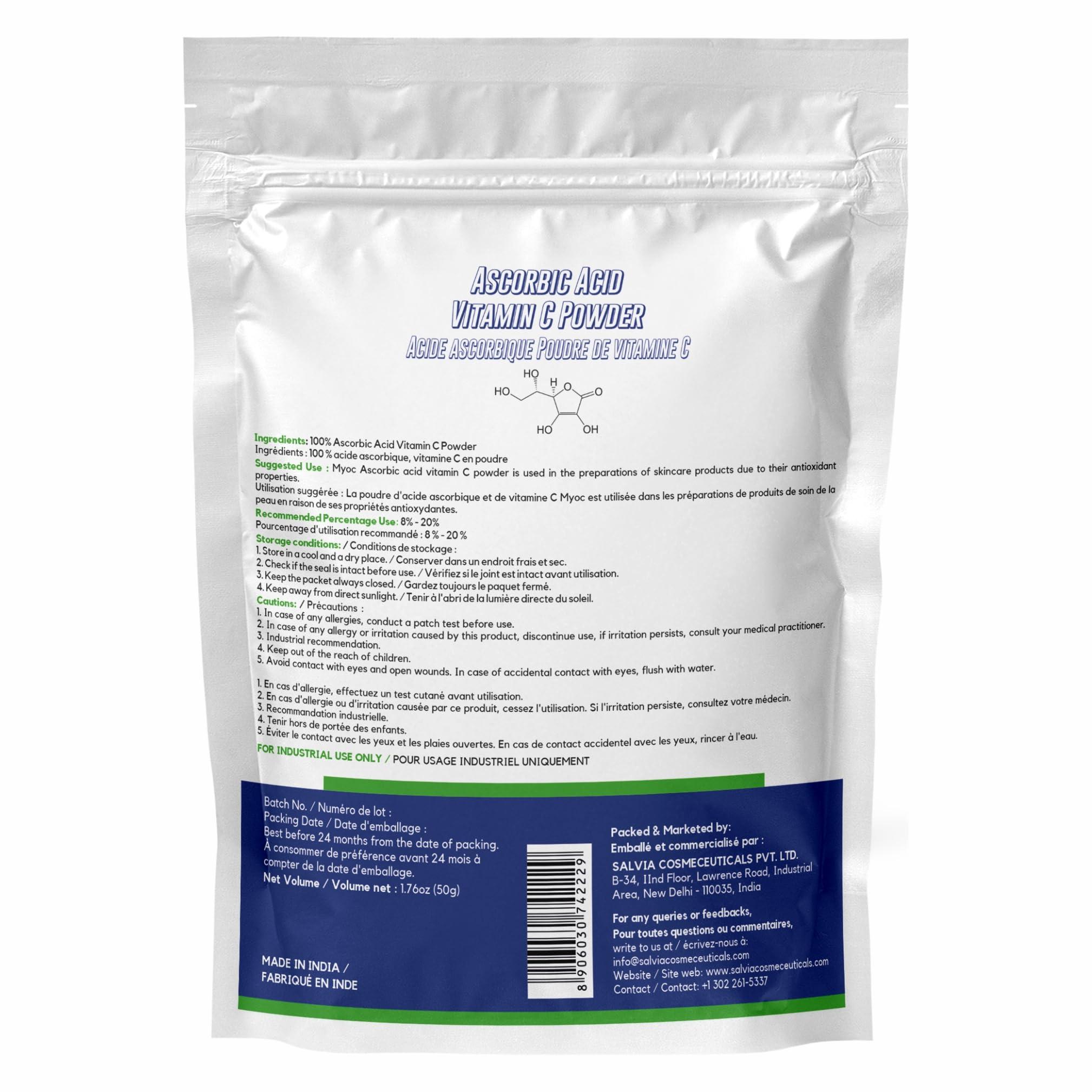 MYOC Myoc Ascorbic Acid Vitamin C Powder 50 Gm, Ascorbic Acid for Serum, Ascorbic Acid Powder for Cosmetic, Ascorbic Acid for Skin, Ascorbic Acid for Cleaning, Ascorbic Acid Powder for Pool Stain- Pack of2