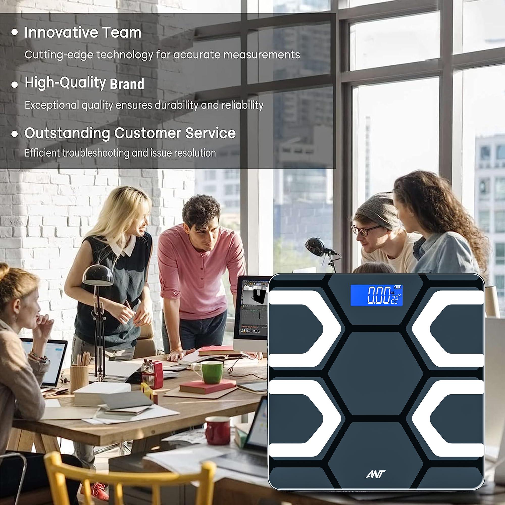 Ant Esports ANT Flora Fit Weight Machine for Body Weight Digital Bathroom Scale for Human body Weight measurement with Wide LCD Display Thick Tampered Glass for Home & Gym with 30 Months Warranty