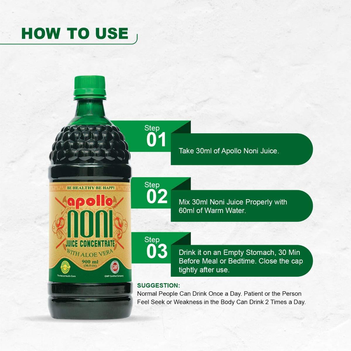 apollo NONI Apollo Noni Juice Concentrate with Aloe Vera 900ml | Natural Immunity Booster Juice with Pure Noni Fruit Extract | Rich in Antioxidants, Enhance energy | Sugar Free Noni Juice