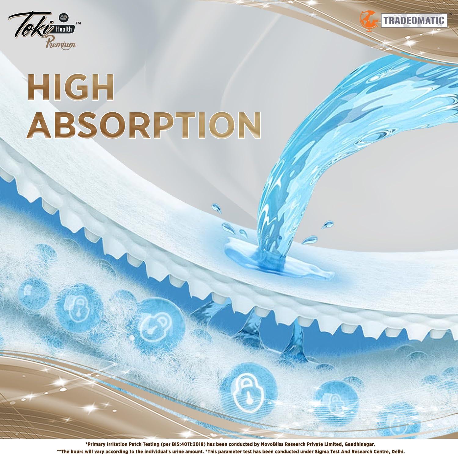 TokiBaby TokiHealth Ultra Thin Premium Adult Diapers Pants Pull Up Style | Large (L) - Waist Size 30 to 39 inches (75-100cm) | Up to 12 Hours Overnight Absorption Protection | Unisex | 10 Counts