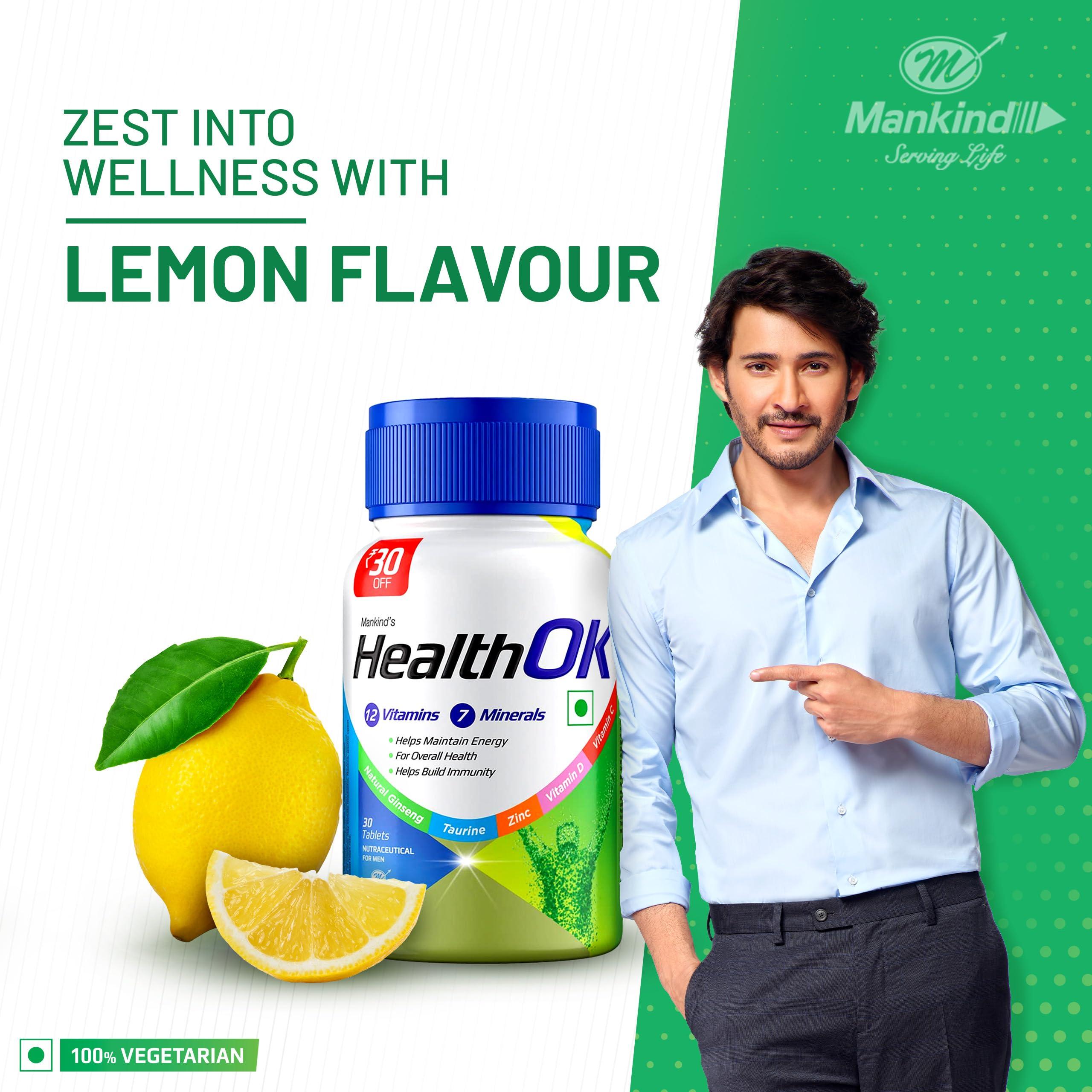 Mankind's Health OK Mankind's Health OK Multivitamin With Natural Ginseng, Taurine Power, Daily Energy, Alertness, Vitamin D, C & Other 18 Multivitamins Minerals, For Overall Health, 30 Tablets (Veg) X Pack Of 3