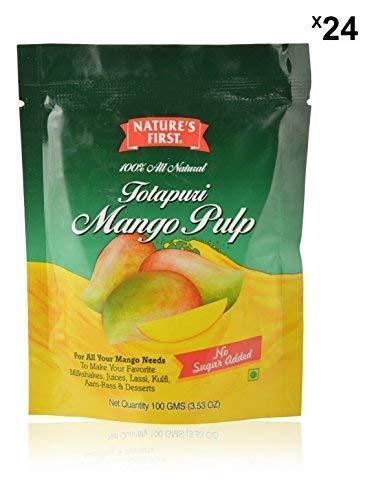 NATURE'S FIRST Nature\'s First Totapuri Mango Pulp 100 Grams (Pack of 24), with Pure Mango Goodness, Natural Sweet Flavor for Dessert, Shakes, Lassi, Smoothies, Fruit Juice