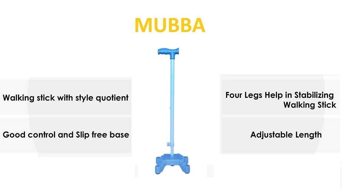 MUBBA MUBBA 4 Leg Walking Stick Height Adjustable Four Leg Cane Quadripid Stick Height Adjustable BLK