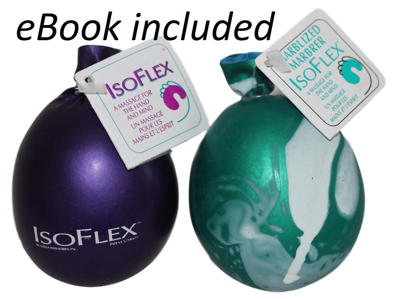 Isoflex Isoflex Hand Therapy and Exercise Ball with an e-Book. 2 Pack - One Solid Color and One Marblized. Ideal for Stress Relief - Hand and Wrist Exercise for ADD/ADHD - for All Ages (Assorted Colors)