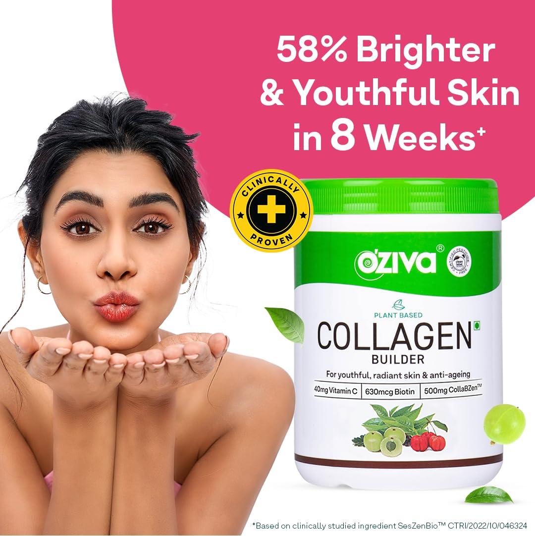 OZiva OZiva Vegan Collagen (Tangy Amla) with Biotin & Vitamin C For Brighter & Youthful Skin | Collagen Supplement For Women & Men | Plant Based Collagen Powder | Certified Vegan 250g (Pack of 2)