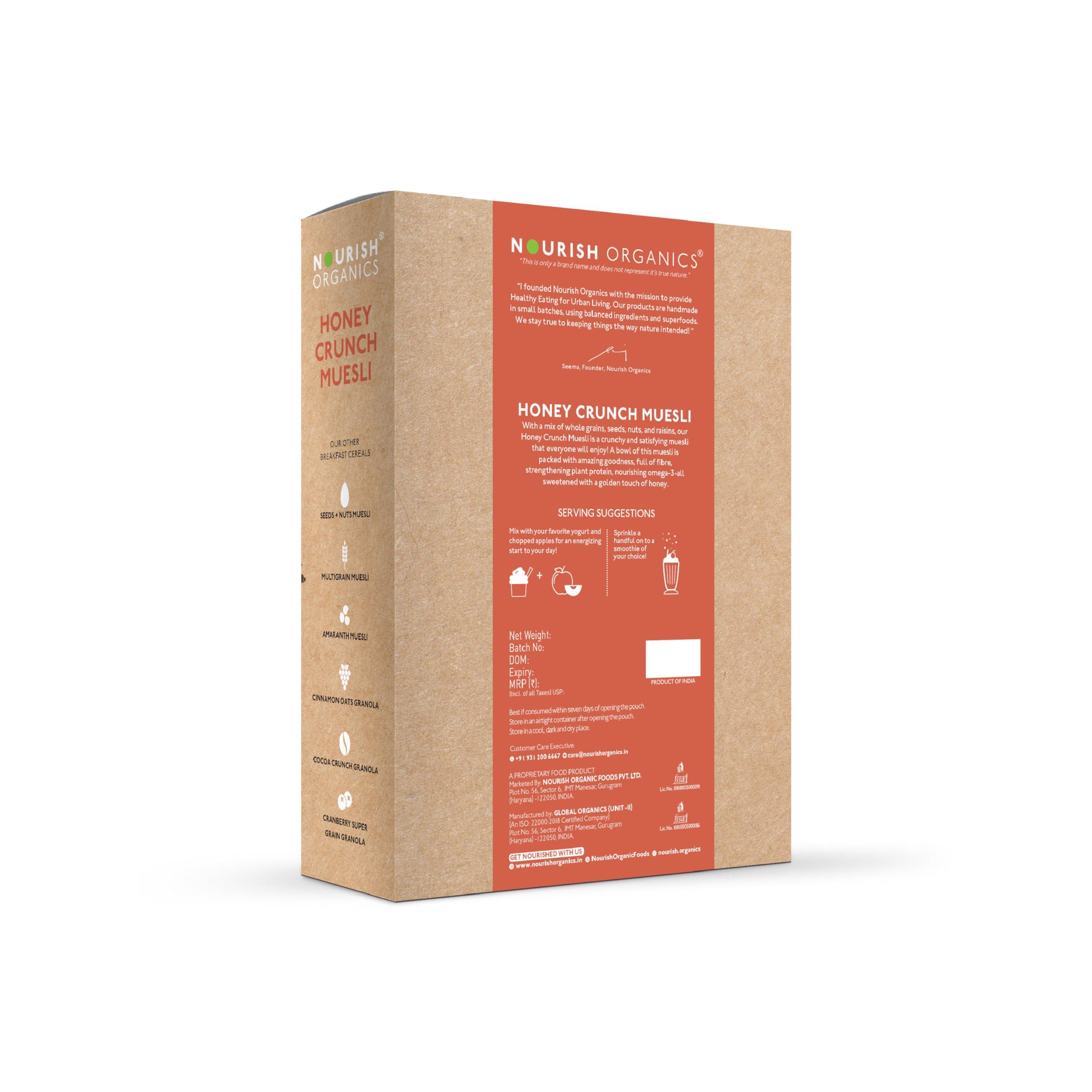 Nourish Organics Nourish Organics Honey Crunch Muesli, 300g Pack | Healthy and Nutritious Breakfast Cereals with Whole Nuts | No Refined Sugar | Clean Label