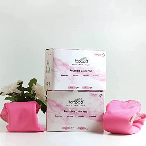 FabPad FabPad Reusable Washable Sanitary Cloth Pads Napkins Eco-Friendly Menstrual Hygiene Solutions (Pack of 4) (Pink, 3 Day Pads + 1 Night Pad)