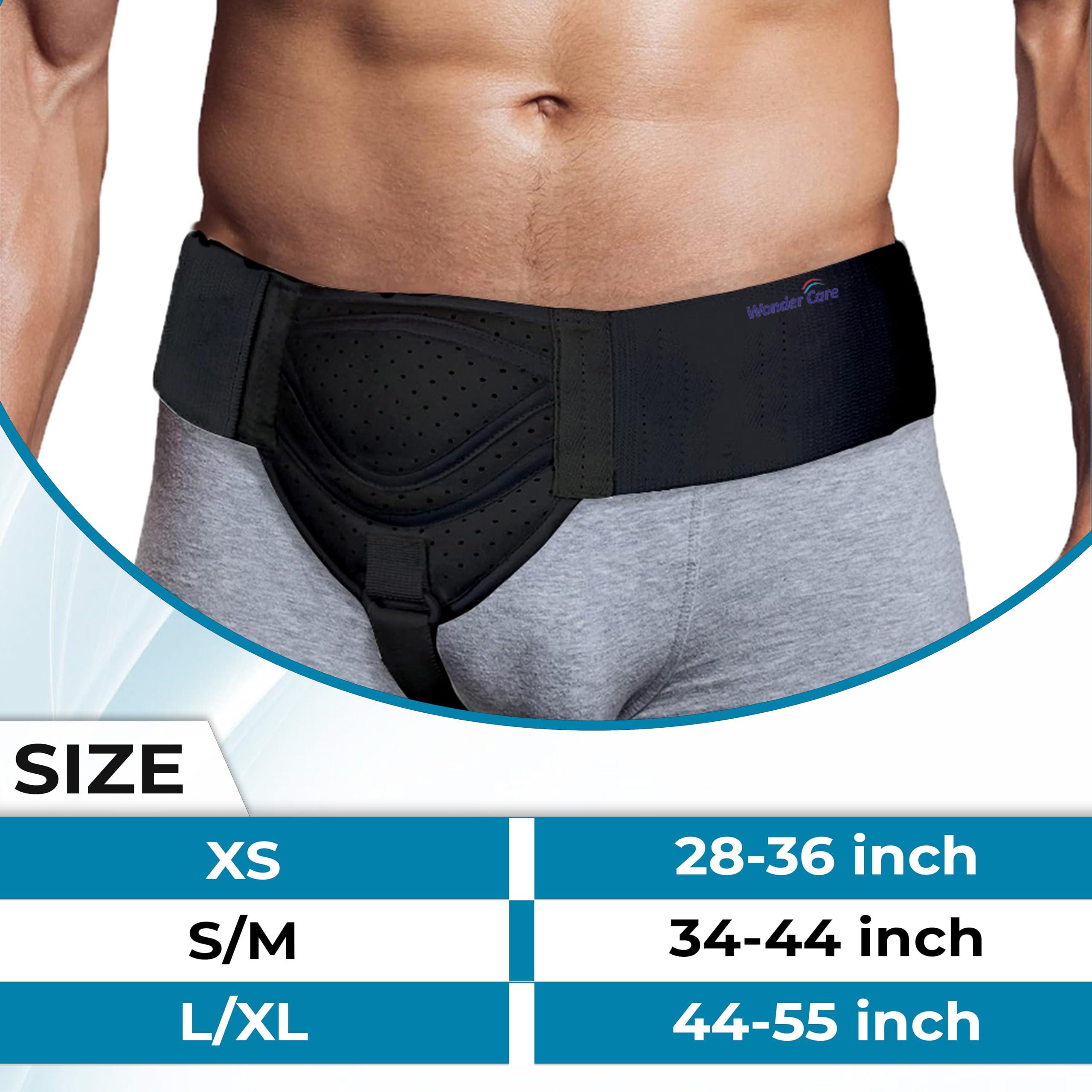 Wonder Care WC Hernia belt for men inguinal hernia support belt Pain Relief With Removable Compression Pads Groin hernia truss Flexible Adjustable Groin Straps Left or Right inguinal Hernia Truss Brace-S/M
