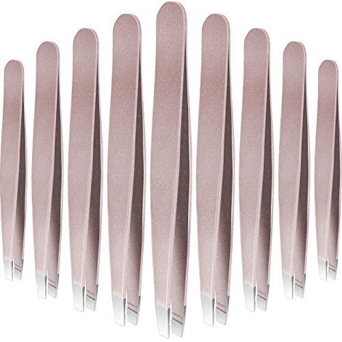 Mudder 12 Pieces Eyebrow Tweezers Stainless Steel Slant Tip Tweezers Facial Hair Eyebrow Precision Tweezers for Men and Women (Rose Gold)