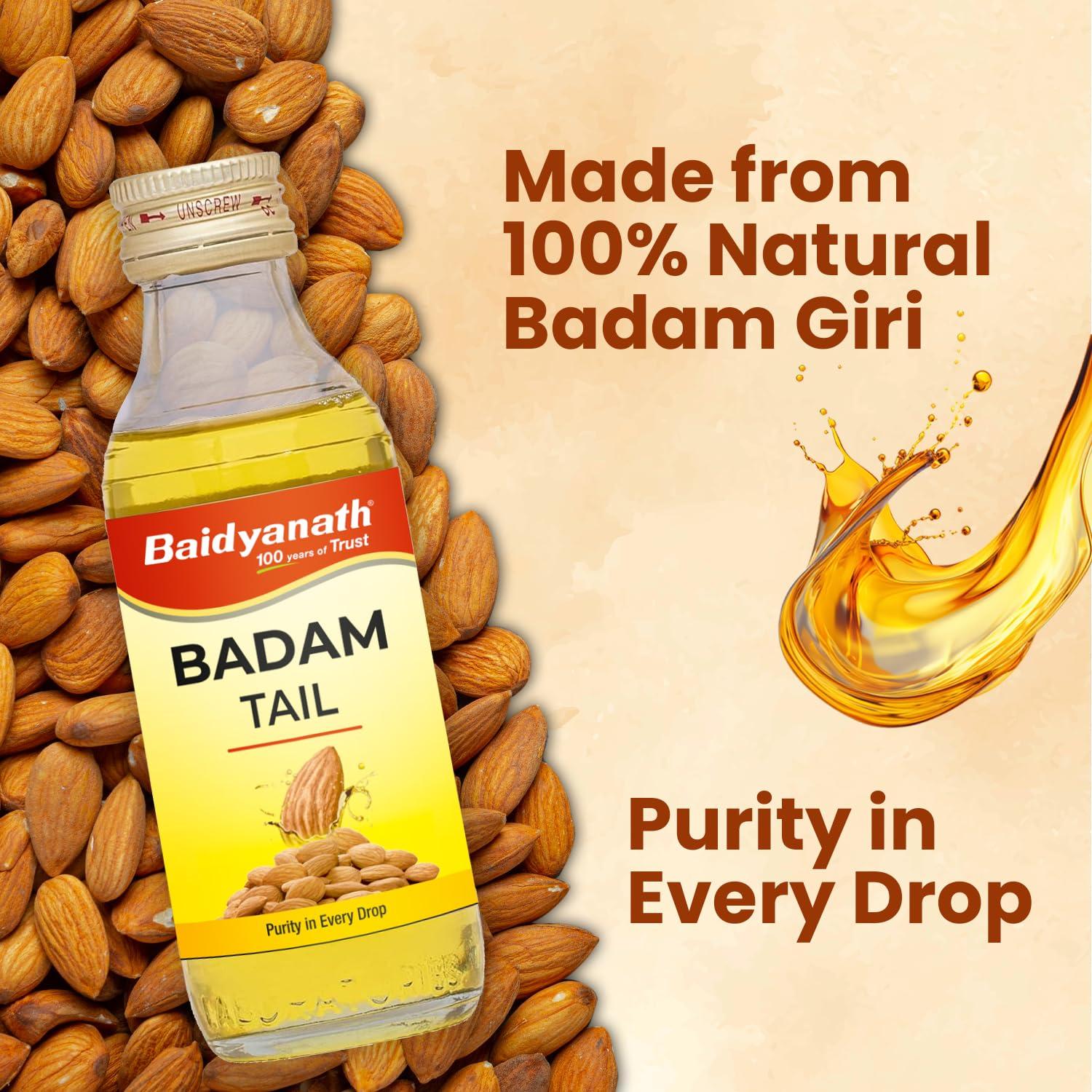 Baidyanath Baidyanath Badam Tail-100ml, Rich in Vitamin-E | Sweet Almond Oil for Healthy Hair & Glowing Skin | Helps & Improve Digestion | Naturally Sourced From Almonds (Pack of 1)