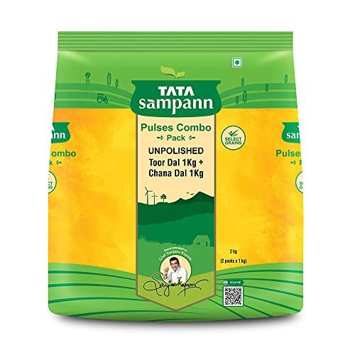 Tata Sampann Tata Sampann Pulses Combo Pack, Unpolished Toor Dal (Arhar Dal) & Unpolished Chana Dal, 2 kg