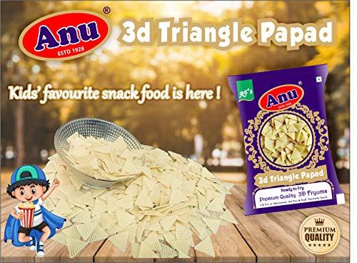 Anu Appalam Papad Anu Fryums 3D Triangle Papad | 500 gm (250g x 2) | Oil Fry or Microwave, Air Fry Instant Fryums - Ready to Fry | Crunchy & Tasty Dry Samosa Chips