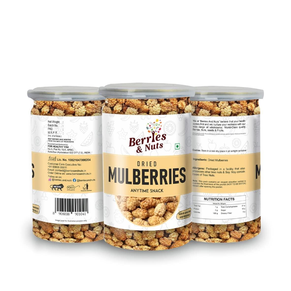 Berries And Nuts Berries And Nuts Naturally Dried Mulberries | Naturally Sweet Dried Mulberry | 480 Grams | 3 Bottles of 160 Grams