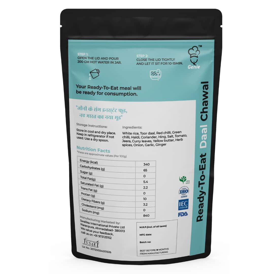 Genie food group GENIE FOOD Instant Ready to Eat Dal Rice Pack of 3- [Each Pack After Cook-250Gm] I Just Add Boiled Water I No Preservastives & Colors I Pure Veg | 100% Natural