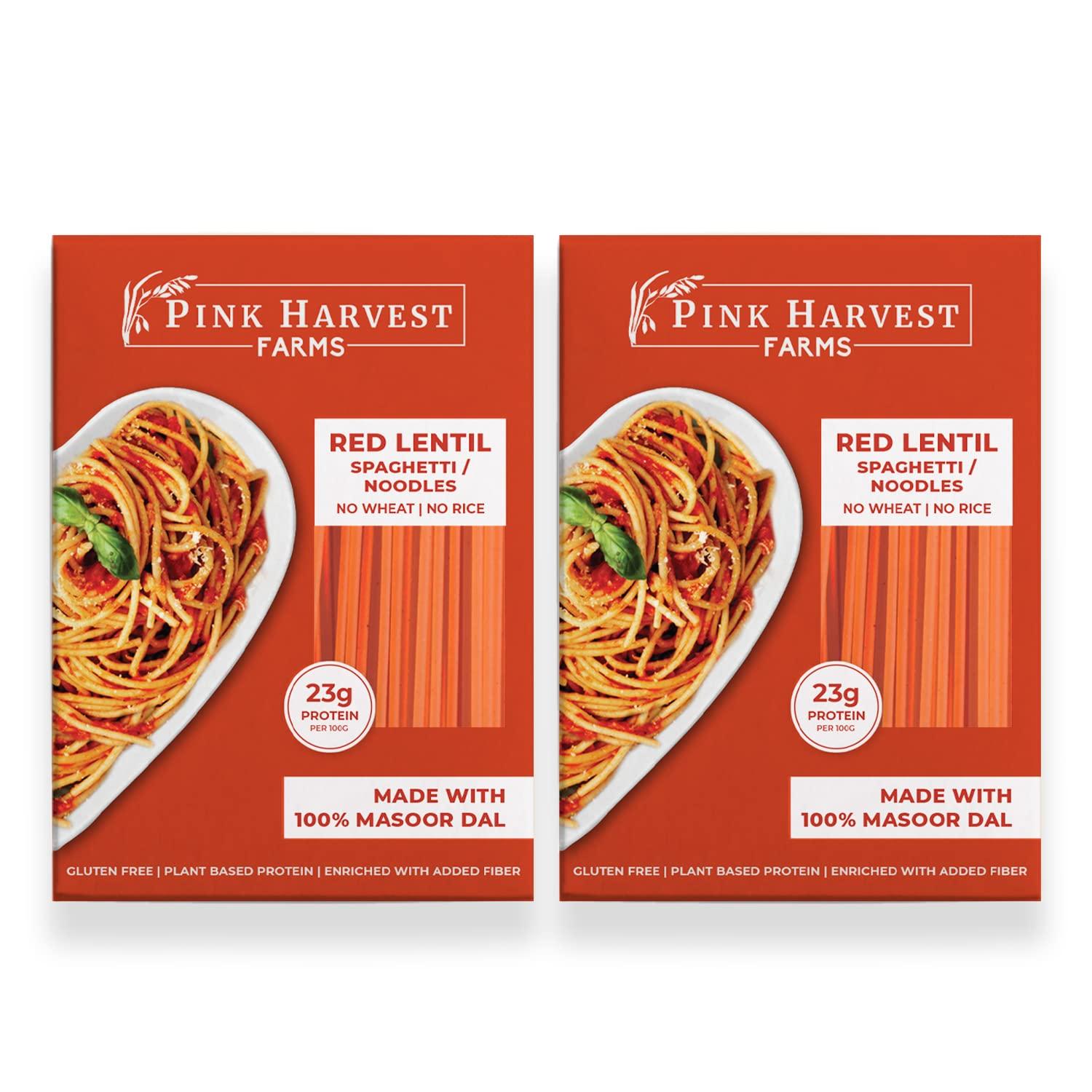 Pink Harvest Farms Pink Harvest Farms Red Lentil Spaghetti Noodles | No Rice - No Maida | Vegan | Gluten Free | High Protein | 200 g (Pack of 2)