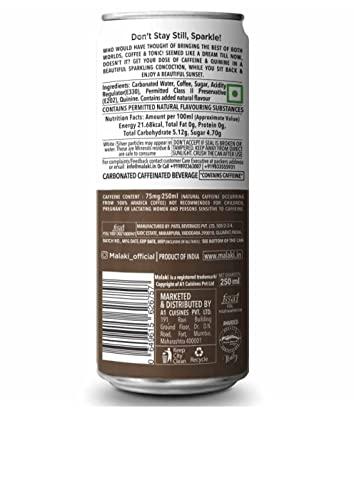 Malaki Malaki Sparkling Coffee Tonic Pack | Low Calorie Tonic Drink | 100% Arabica Coffee | Carbonated Caffeinated Beverage | Ready To Drink | Pack of 6 x 250ml)