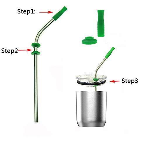 Ashleylife 10pcs Reusable Metal Stainless Steel Straws with Silicone Tips & Buckle Drinking Straw for 20-40 Oz RamblersTumblers Rumblers Cold Beverage, Ultra Long 10.5\",4 Straight | 4 Curved |2 Cleaning Brushes