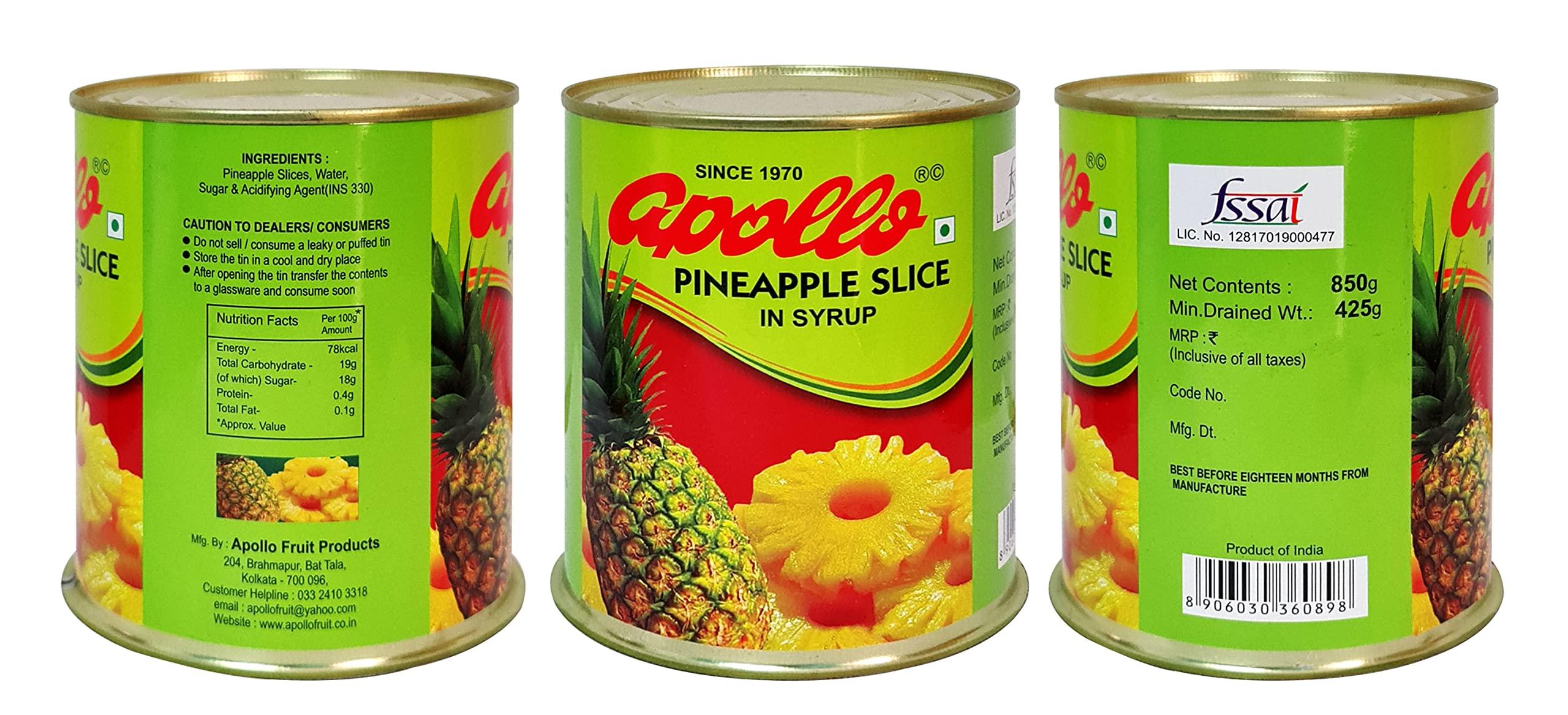 APOLLO APLLO PINEAPPLE SLICE IN SYRUP 850G