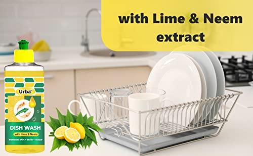 URBA Urba Dish Wash Gel with Lime and Neem 500ml | Removes Dirt+ Stain+ Odour |Plant Based | Biodegradable, Non-Toxic, Eco-friendly | Baby & Pet safe | Non-Corrosive, Skin friendly Dishwashing Gel