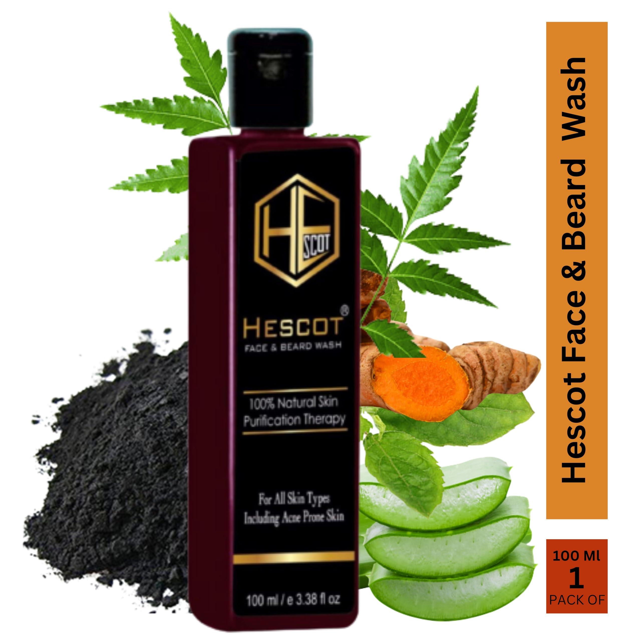 Scotbeauty Scotbeauty Hescot Face & Beard Wash For Men, Deep Cleansing Activated Charcoal Face & Beard Wash, Fights Pollution & Acne, Removes Dirt, Oil Control - 100 ml Pack of 4