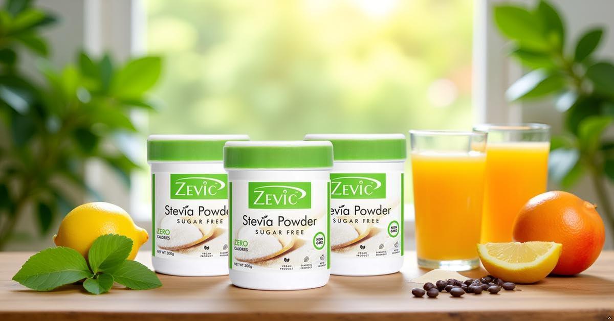 ZEVIC Zevic Stevia Sugar Free Powder | Zero Calories Stevia Powder | Vegan & Keto | 100% Natural Sweetener Powder | Sugar Substitute Natural | Diabetic Friendly - 900g (300g x 3)