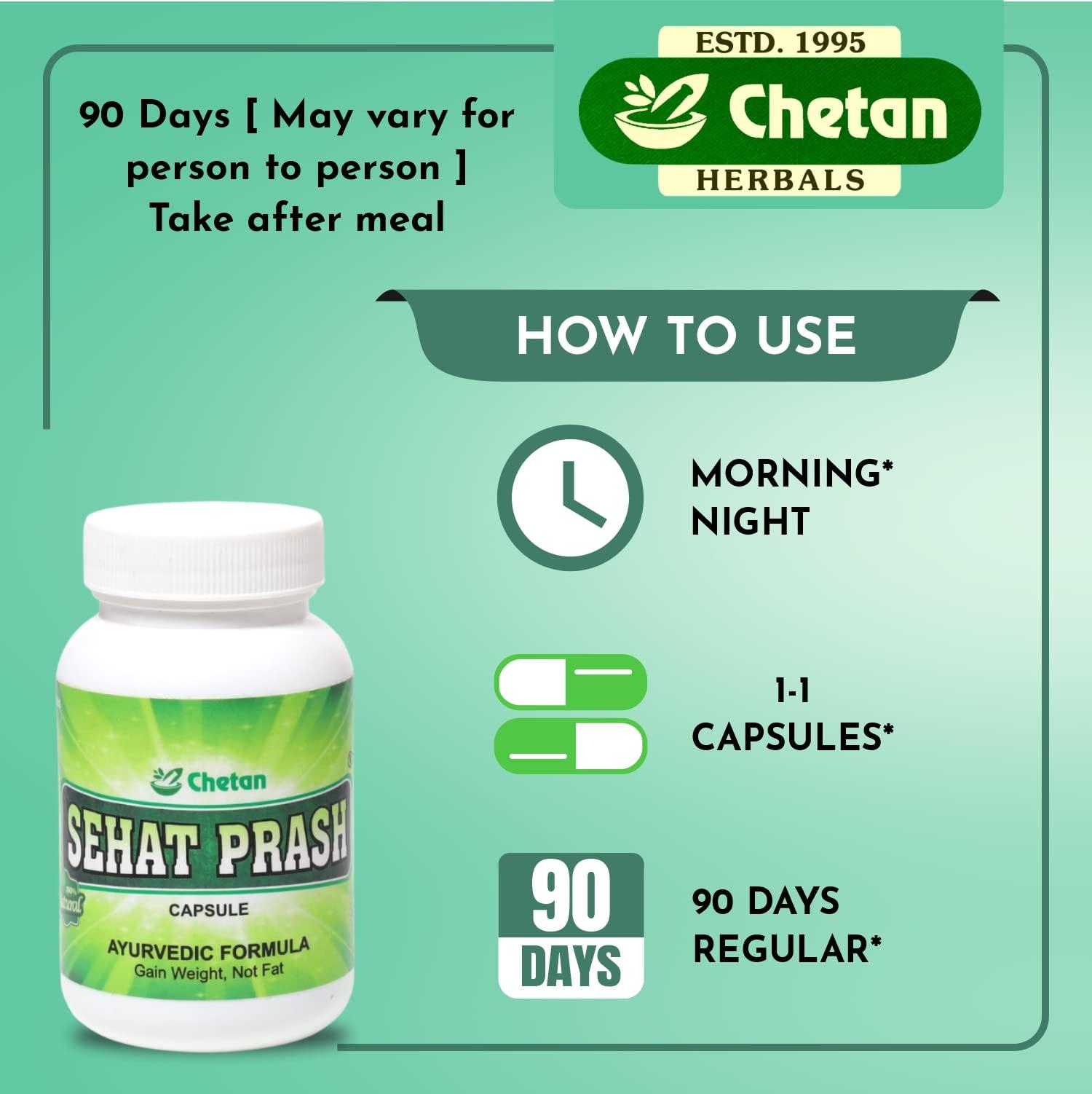 CHETAN HERBALS CHETAN HERBALS Sehat Prash Ayurvedic Weight Gainer For Muscle Gain, Ayush Approved, 60 Capsule