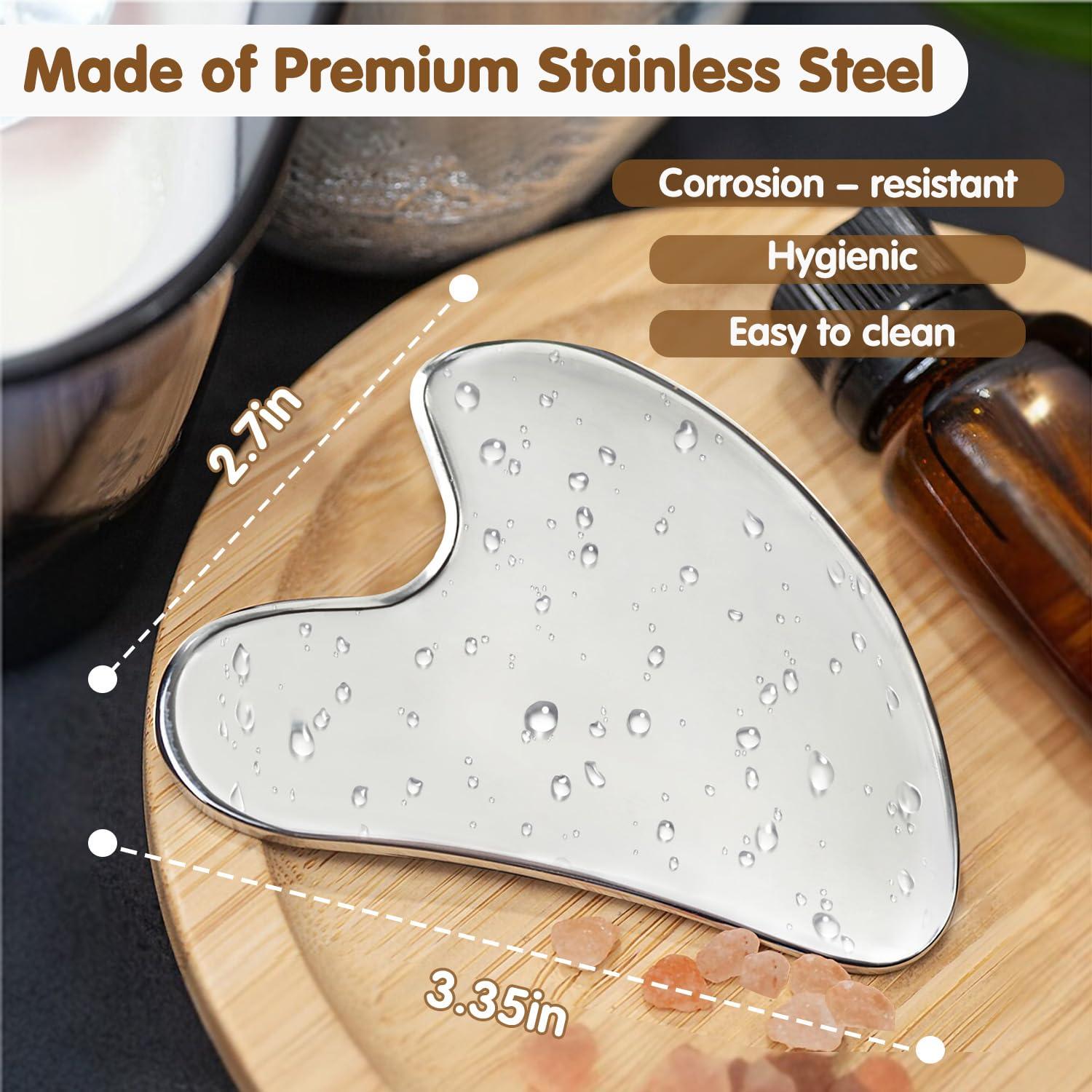 Flagest Flagest Stainless Steel Gua Sha Facial Tools - Face Massage Tools - Smooth Durable Metal Guasha Tool for Face Body Reduce Puffiness - Massage Scraper Heart Shape Gift (Silver)