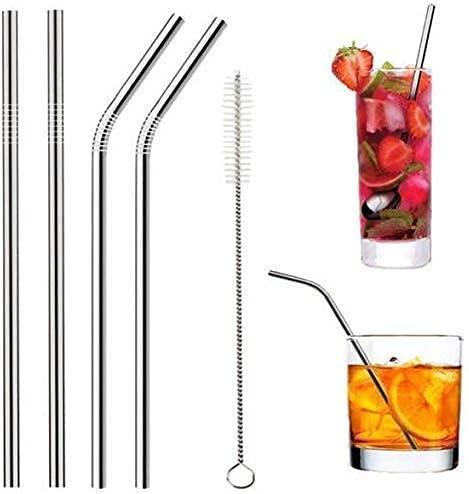 MeeTo MeeTo Eco Friendly Food Grade Reusable Stainless Steel Metal Long Drinking Straws, Fits Simple Modern Tumbler, Dishwasher Safe, Straw-Pipe Cleaner Long Brush(4 Straight Straw, 1 Cleaning Brush)