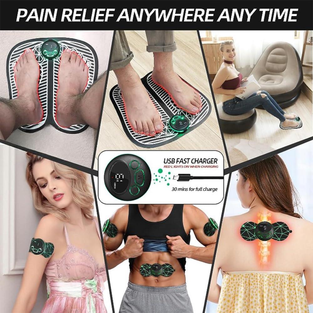 WISKA WISKA Wireless Full Body Butterfly Mini Foot Massager Mat Machine for Pain Relief Neck Electrapy Massager with Electric EMS Leg Massager for Home Microcurrent Cervical Spine Massager (Foot + Body)