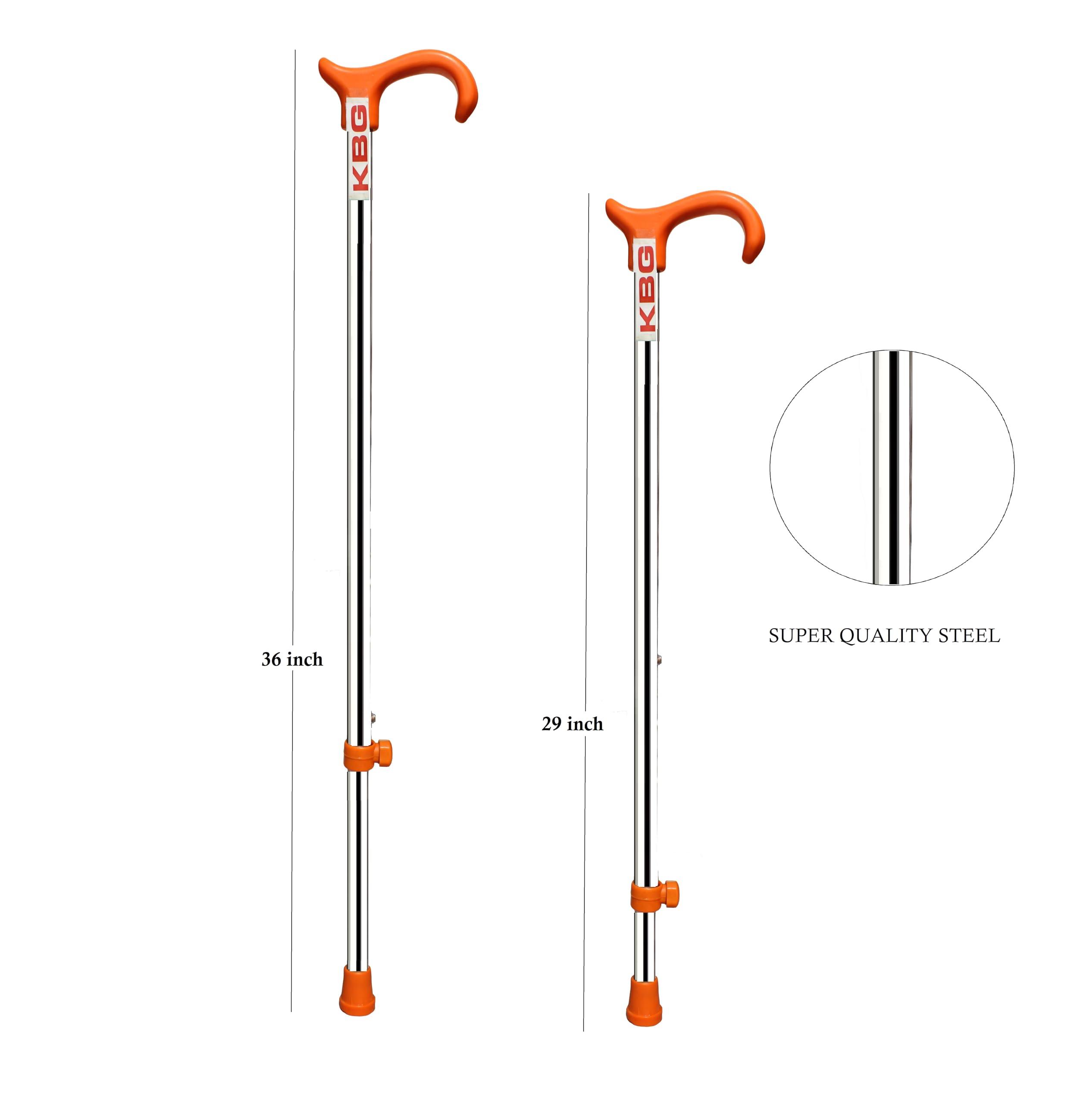 KBG KBG 1 Leg Chroome Height Adjustable Old People Walking Stick Foldable Canes for Men Women Eligible Walking Sticks for Seniors, Adjustable Mobility and Daily Living Aid (Orange)