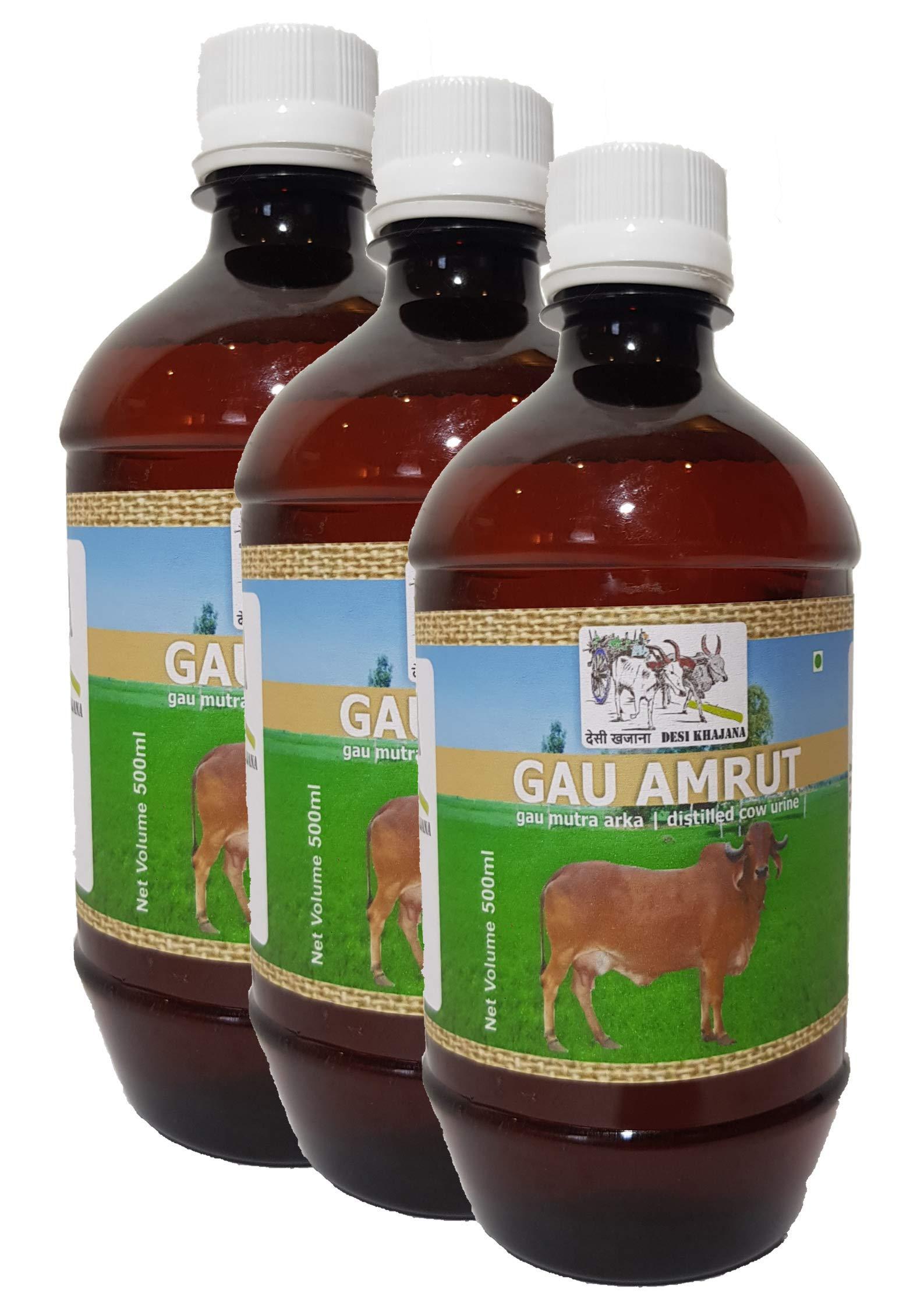 TGV TGV DESI KHAJANA Gau Amrut 500ml (Pack of 3), Gau Mutra Arka, Distilled Cow Urine | Gir Cow or Desi Cow