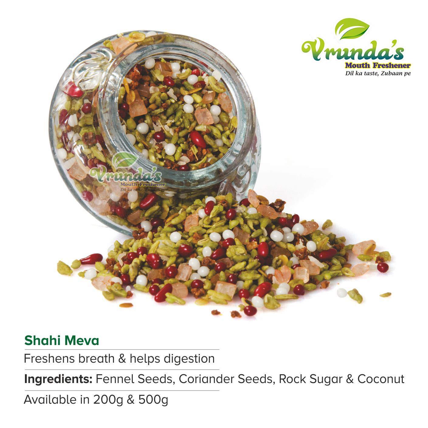 Vrunda's Vrunda\'s Shahi Meva [Indian Mouthfreshner,Natural Badishep,Healthy Fennel Seeds,Roasted Saunf,Digestive Aniseed,Mix variyali, After meal Mukhwas], 200 Gm