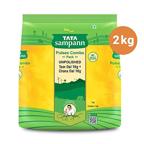 Tata Sampann Tata Sampann Pulses Combo Pack, Unpolished Toor Dal (Arhar Dal) & Unpolished Chana Dal, 2 kg
