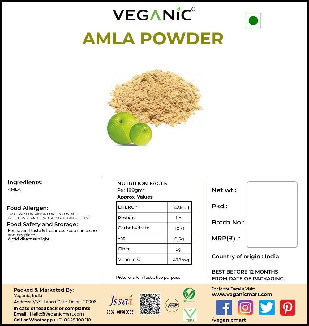 Veganic Veganic Amla Powder | Natural Indian Gooseberry Powder | Avla Fruit Powder | Nellikai | Aawla | Aamla, Amloki, Usirikaya, (1800)