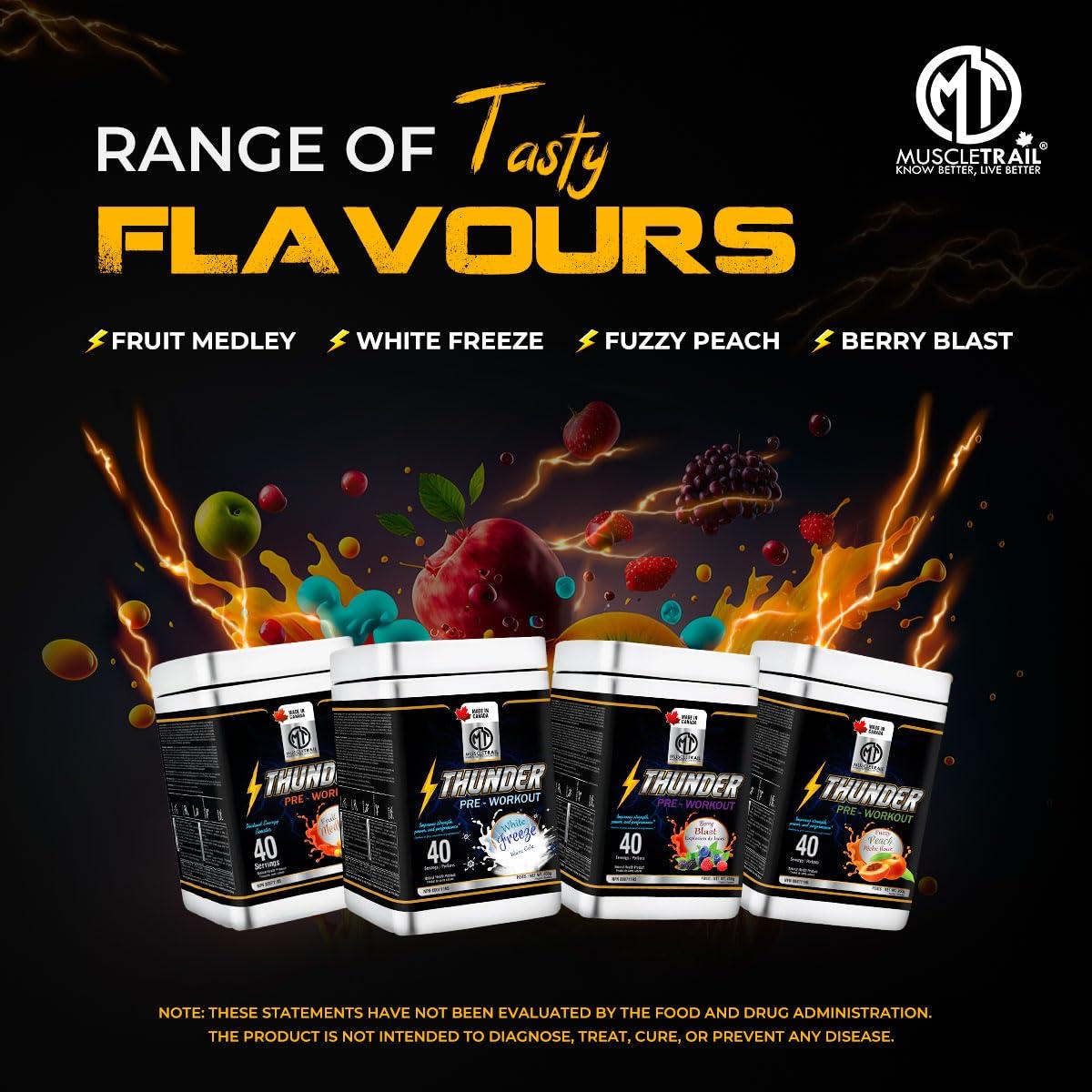 Muscle Trail MUSCLETRAIL Thunder Pre Workout - Amino Energy Supplement for Men and Women | 40 Servings | (Imported, Made In Canada) |White Freeze Flavor