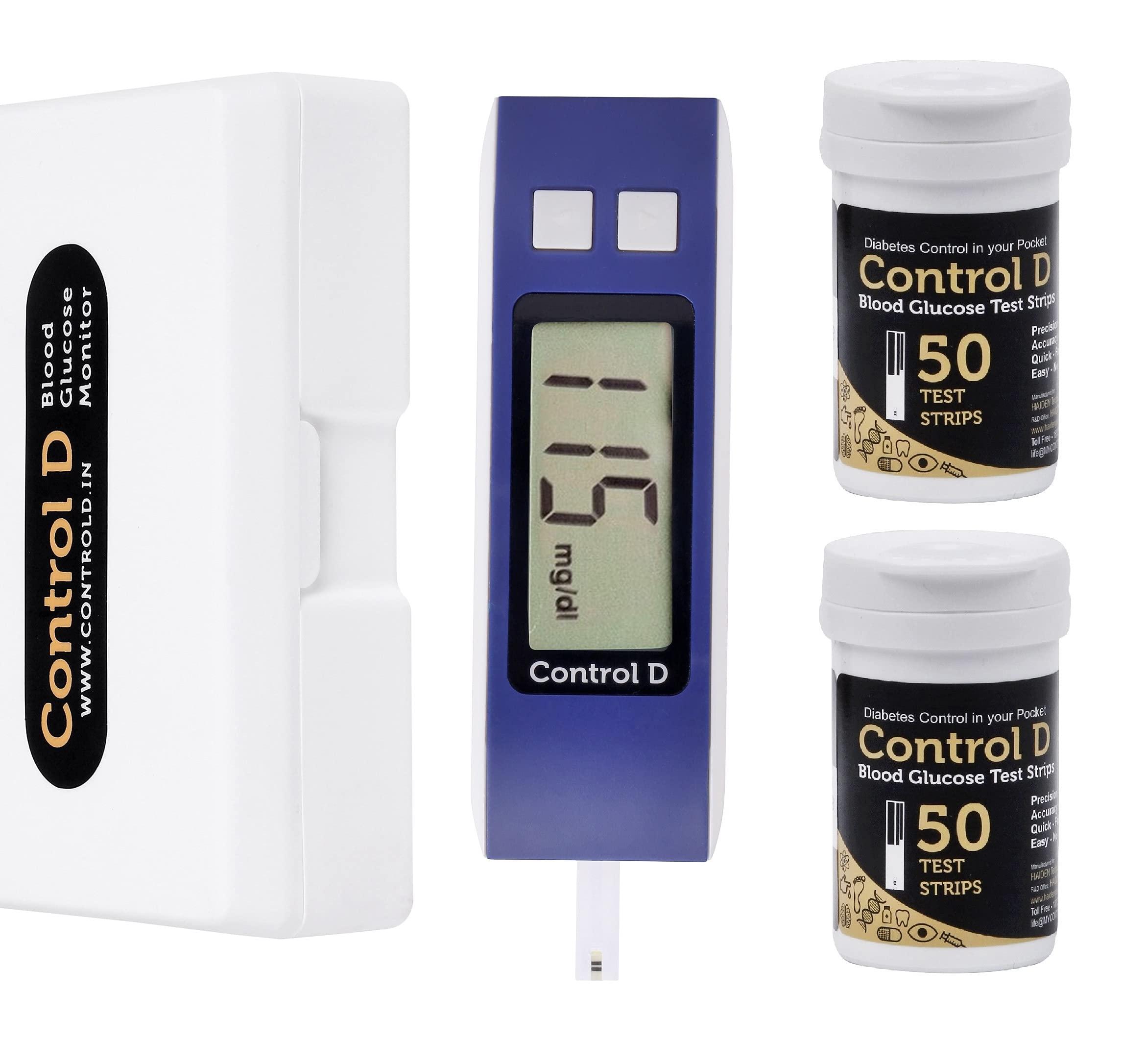 Control D Control D Blue Glucose Blood Sugar testing Machine with 100 Strips Glucometer
