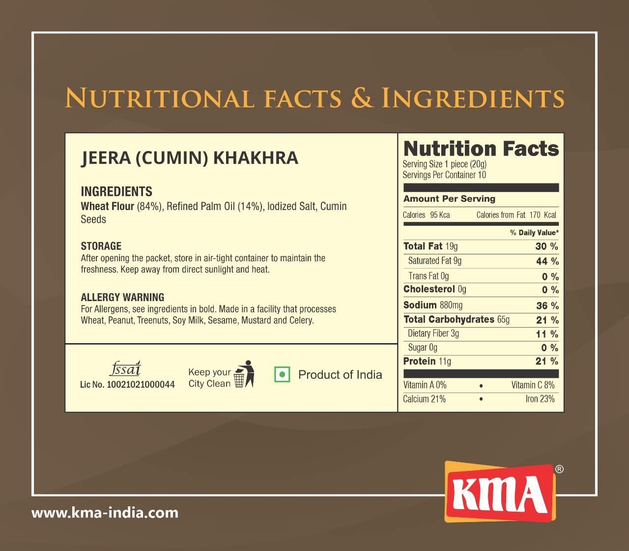 KMA KMA Gujarati Khakhra Combo 800g (4 packs * 200g each)  2 Jeera Khakhra , 2 Bajri Dhebra (Millets) Khakhra - Handmade Roasted Fresh Snacks , Ready to Eat Indian Whole Wheat Delight , Crispy & Nutritious with Authentic Taste , Healthy Diet , Low Calori