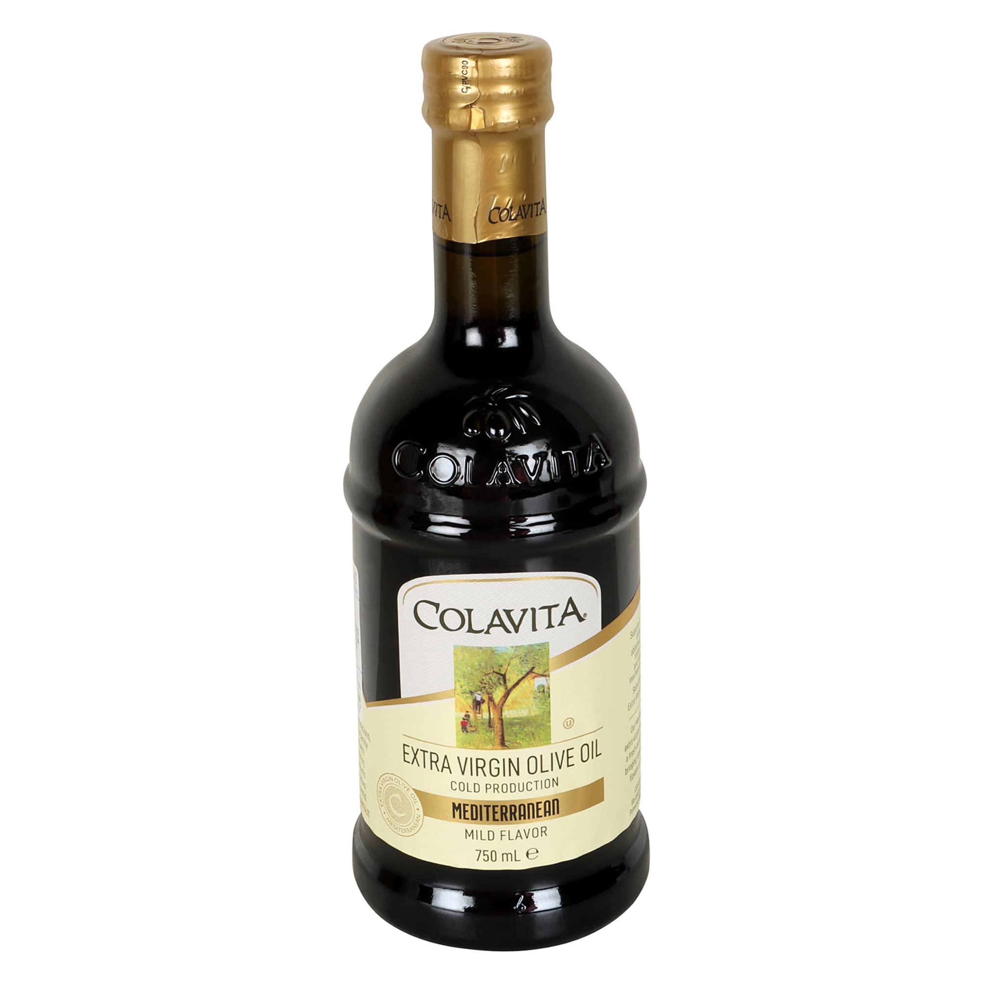 COLAVITA Colavita Mediterranean Extra Virgin Olive Oil (750ml) | Imported from Italy | Premium Olive Oil for Cooking, Dips and Marinades | Cold Pressed Oil from Superior Whole Olives | Timeless Bottle