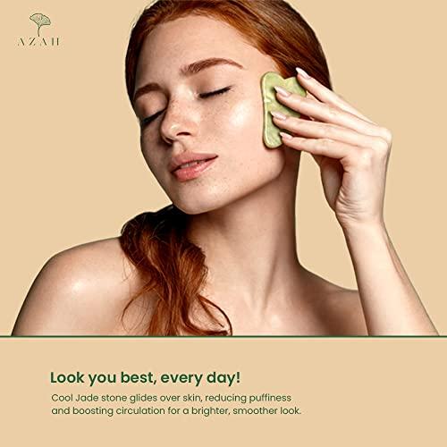 AZAH Gua Sha Stone and Jade Roller for Face Massage by AZAH 100% Natural CERTIFIED Face Massager & Face Roller for Women | Face Shaper Jade Roller and Gua Sha Set for Glowing Skin