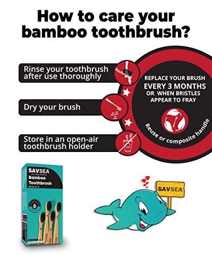 SAVSEA SavSea Bamboo toothbrush for adults | Charcoal bamboo toothbrush soft medium bristles| Pack of 4 adult toothbrush with biodegradable bamboo